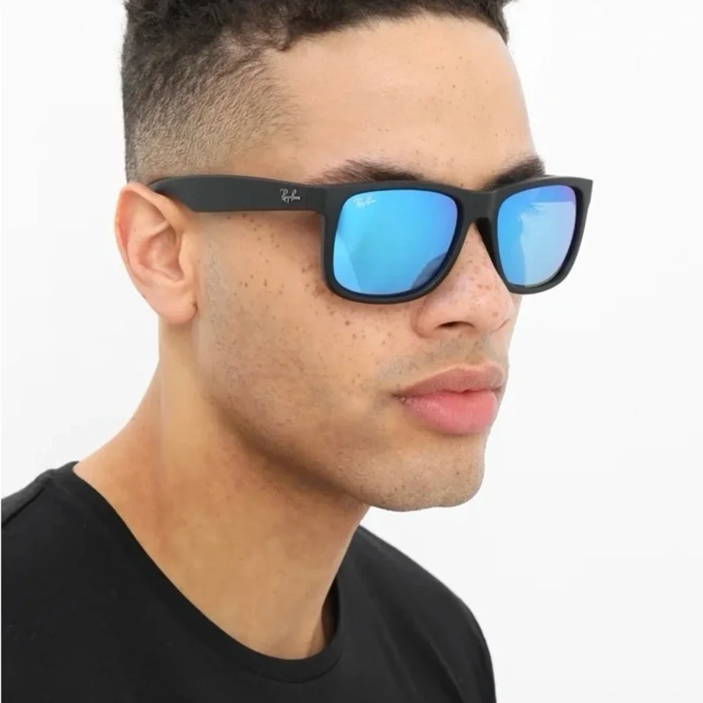 Ray-Ban Polarized Sunglasses Blue Mirror Wayfarer RB4165 Black Rubber Soft 202 - Picture 9 of 15